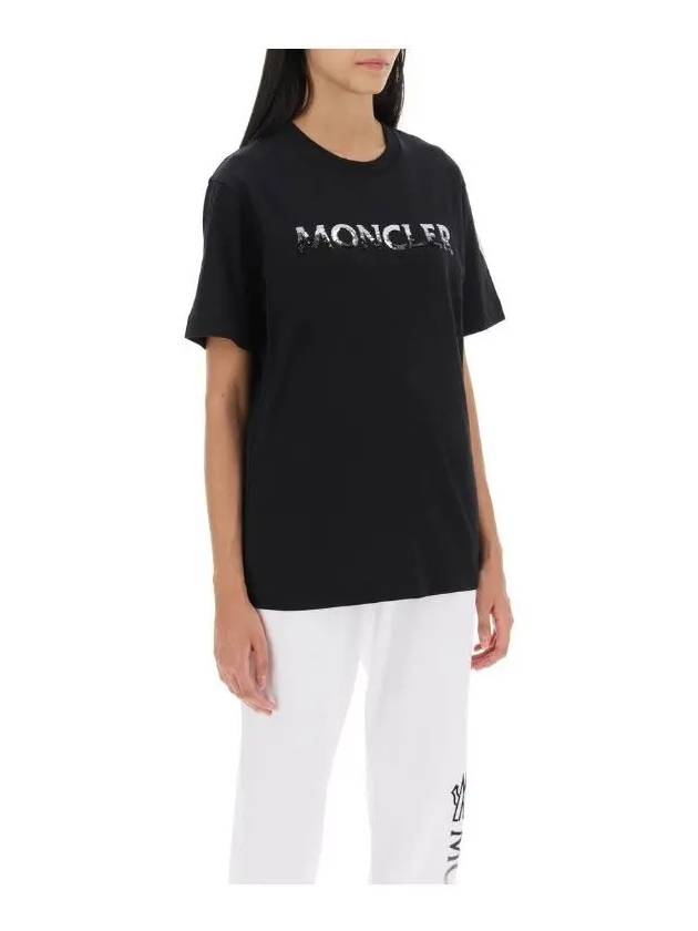 Logo Sequin Cotton Short Sleeve T-Shirt Black - MONCLER - BALAAN 4