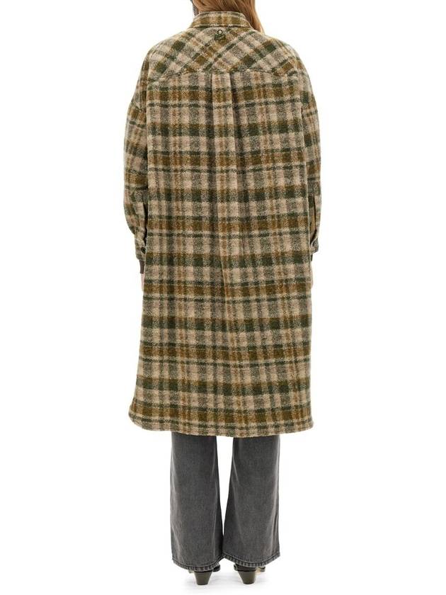 Fontizi Long Check Wool Single Coat Khaki Ecru - ISABEL MARANT ETOILE - BALAAN 4