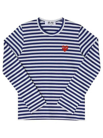 P1T164 2 Red Heart Wappen Stripe Men s Long Sleeve T shirt 1140121 - COMME DES GARCONS - BALAAN 1