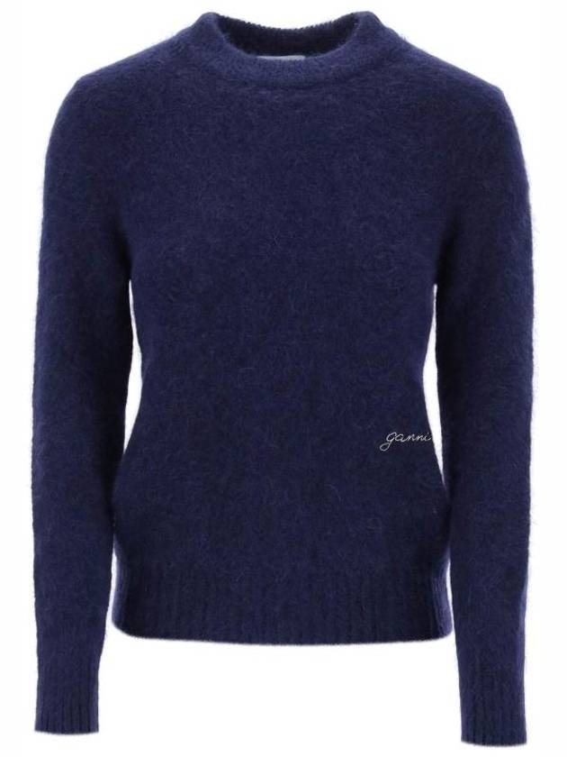 Brushed Alpaca Wool Knit Top Sky Captain - GANNI - BALAAN 1