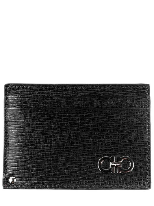 Double Gancini Leather Card Wallet Black - SALVATORE FERRAGAMO - BALAAN 2