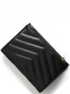 Grain Leather Quilted Stitch Card Wallet Black - SAINT LAURENT - BALAAN 3