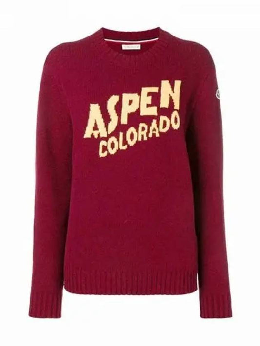 Logo patch Colorado lettering cashmere crew neck sweatshirt wine men s knit 233526 - MONCLER - BALAAN 1