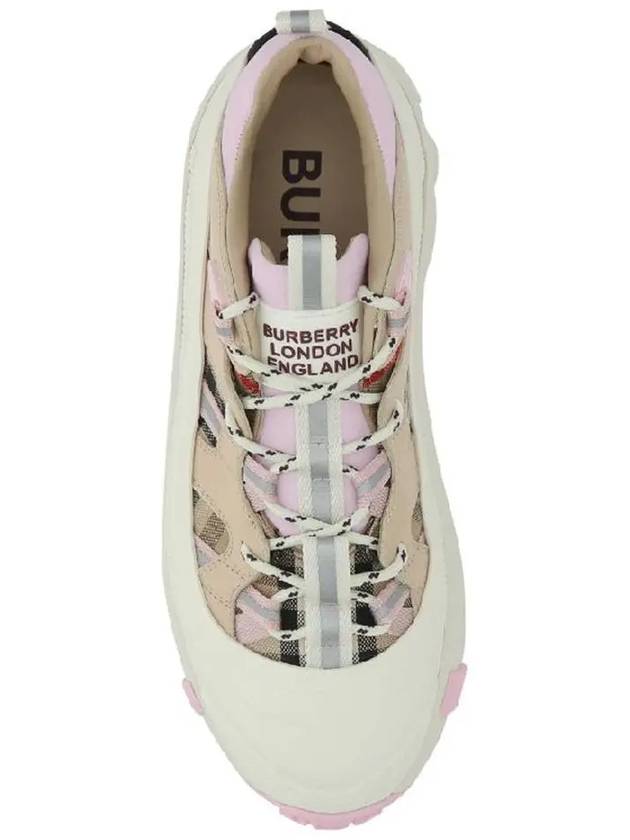 Women's Checked Cotton Leather Arthur Low Top Sneakers Pale Pink - BURBERRY - BALAAN 4