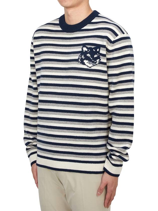 Fox Head Intarsia Striped Comfort Knit Top White Navy - MAISON KITSUNE - BALAAN 3