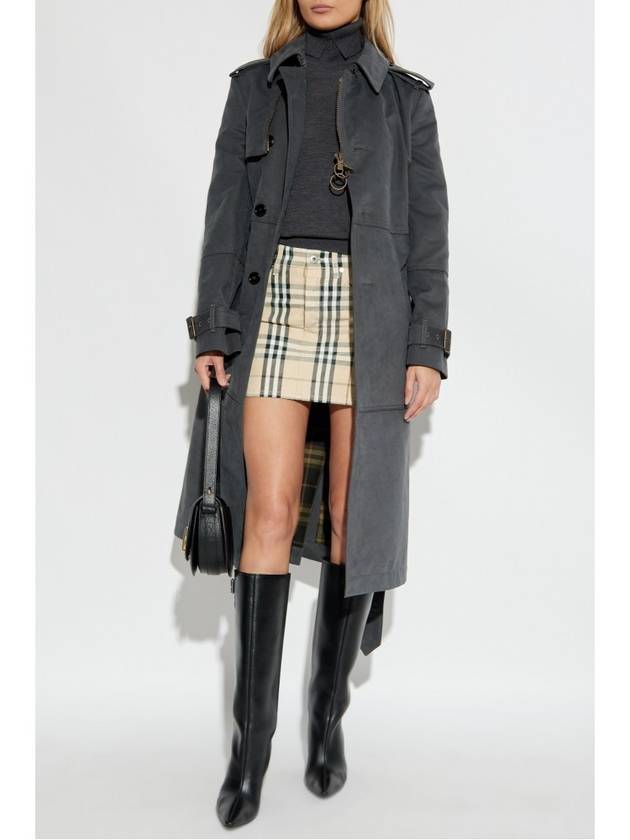 Check Denim Mini H-Line Skirt Grain - BURBERRY - BALAAN 7