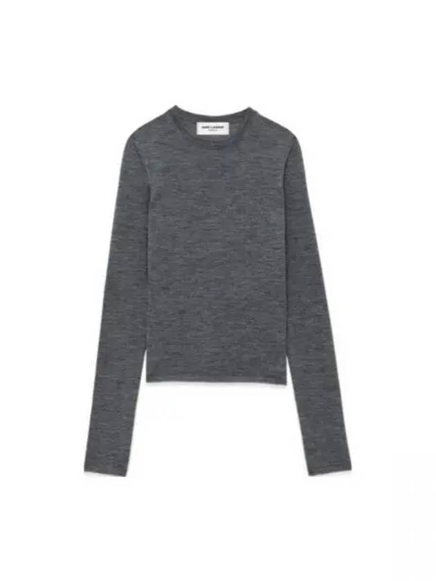 Crew Neck Cashmere Wool Silk Knit Top Charcoal - SAINT LAURENT - BALAAN 2