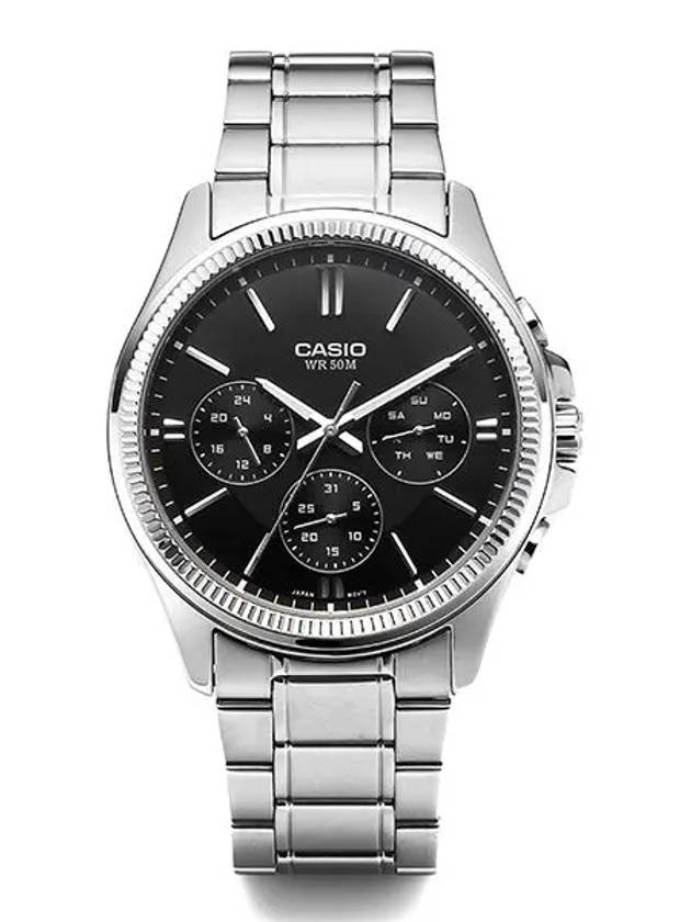 Fluted Bezel Metal Analog Watch Black Silver - CASIO - BALAAN 2