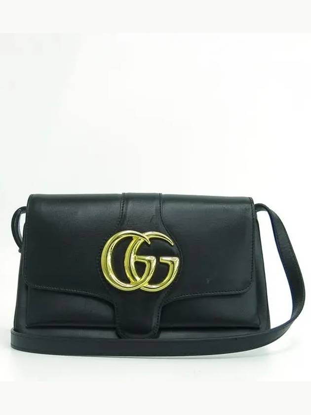 550129 Gold GG logo black leather Marmont cross bag - GUCCI - BALAAN 1