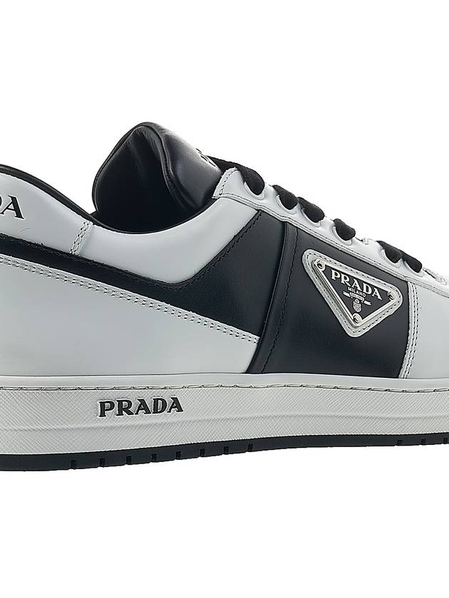 Men's Downtown Triangle Logo Leather Low Top Sneakers Black White - PRADA - BALAAN 11