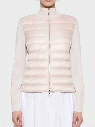 Padded knit zip up baby pink beige cardigan - MONCLER - BALAAN 1