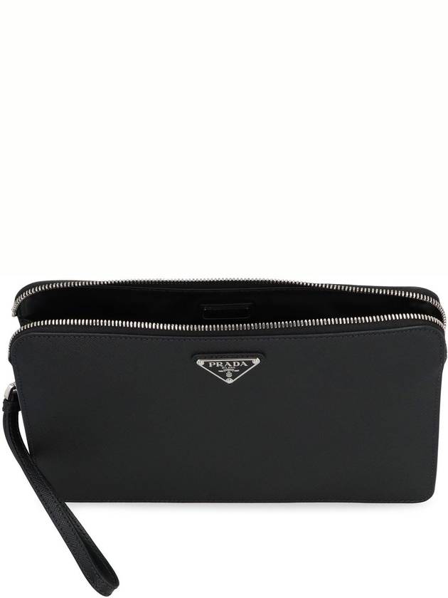 Triangle Logo Saffiano Leather Clutch Bag Black - PRADA - BALAAN 4