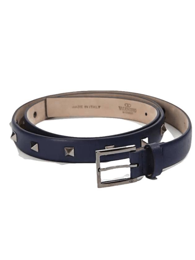 Rockstud Untitled Leather Belt Navy - VALENTINO - BALAAN 1