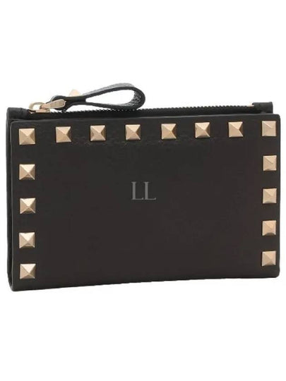 Rockstud Flap Leather Card Wallet Black - VALENTINO - BALAAN 2