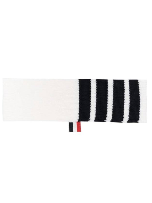 Diagonal 4-Bar Jersey Stitch Merino Wool Headband White - THOM BROWNE - BALAAN 1
