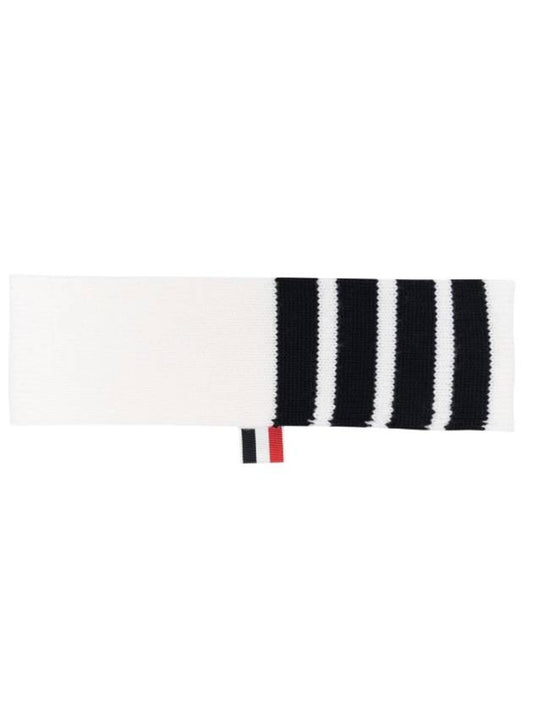 Diagonal 4-Bar Jersey Stitch Merino Wool Headband White - THOM BROWNE - BALAAN 1