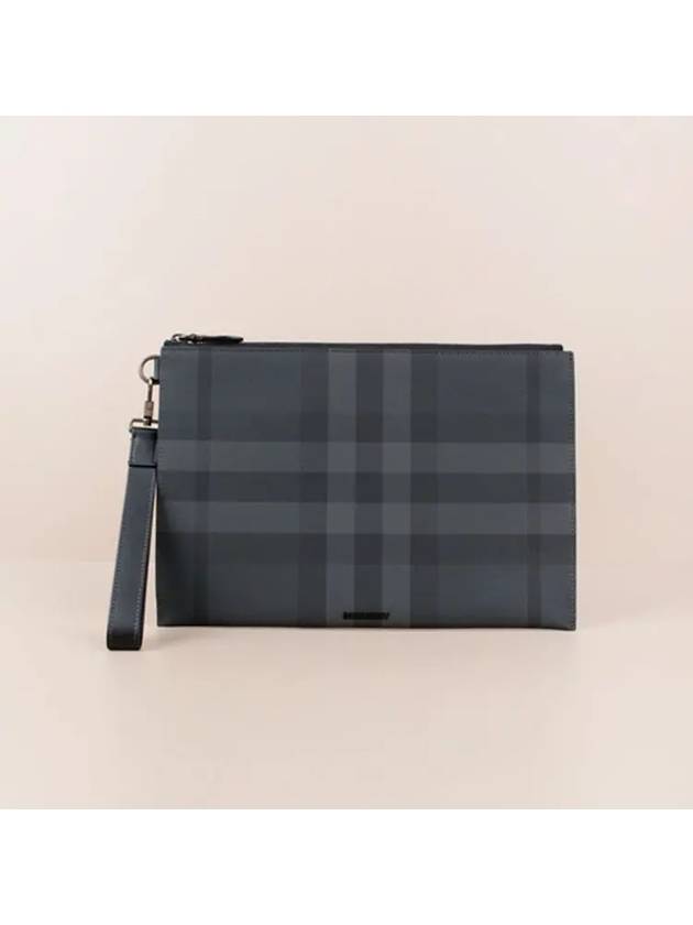 Check Large Zip Pouch Clutch Bag Charcoal - BURBERRY - BALAAN 2