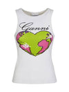 Graphic Rib Heart Tank Cotton Sleeveless White - GANNI - BALAAN 3