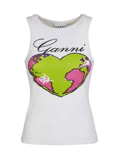 Graphic Rib Heart Tank Cotton Sleeveless White - GANNI - BALAAN 2