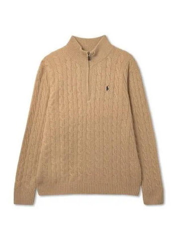 Cable Knit Wool Cashmere Zipper Sweater Brown - POLO RALPH LAUREN - BALAAN 1