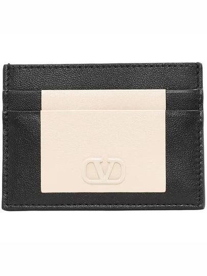 V Logo Leather Card Wallet Ivory - VALENTINO - BALAAN 2