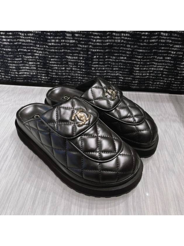 CC Logo Quilted Turnlock Mule Clog Slippers Loafers Black G45431 - CHANEL - BALAAN 5