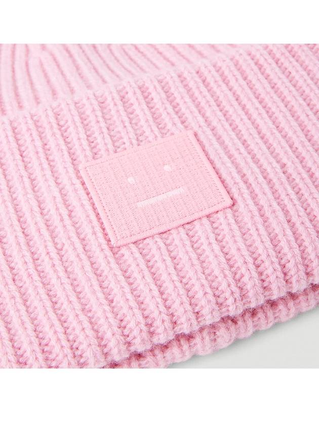 Face Patch Ribbed Wool Beanie Bubble Pink - ACNE STUDIOS - BALAAN 7