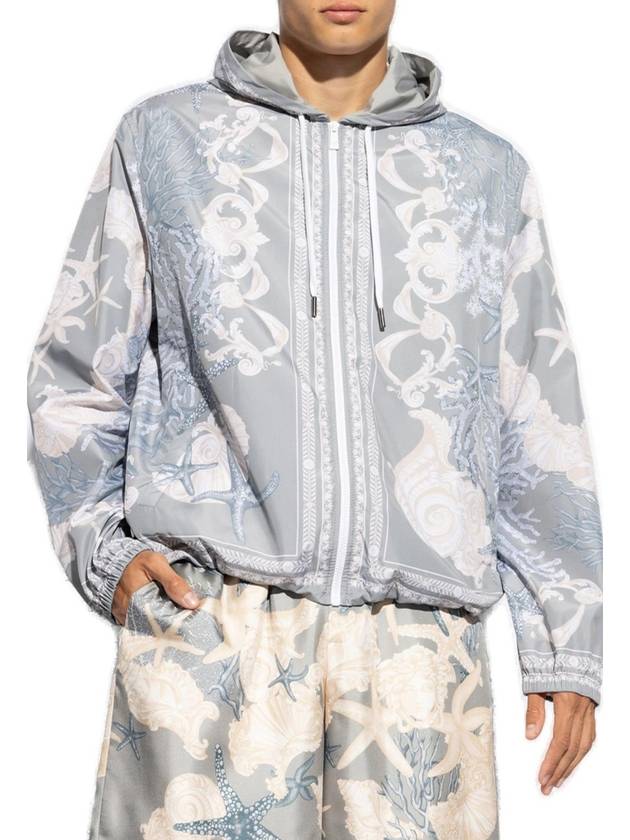 Barocco Print Zip-Up Hoodie Grey - VERSACE - BALAAN 3