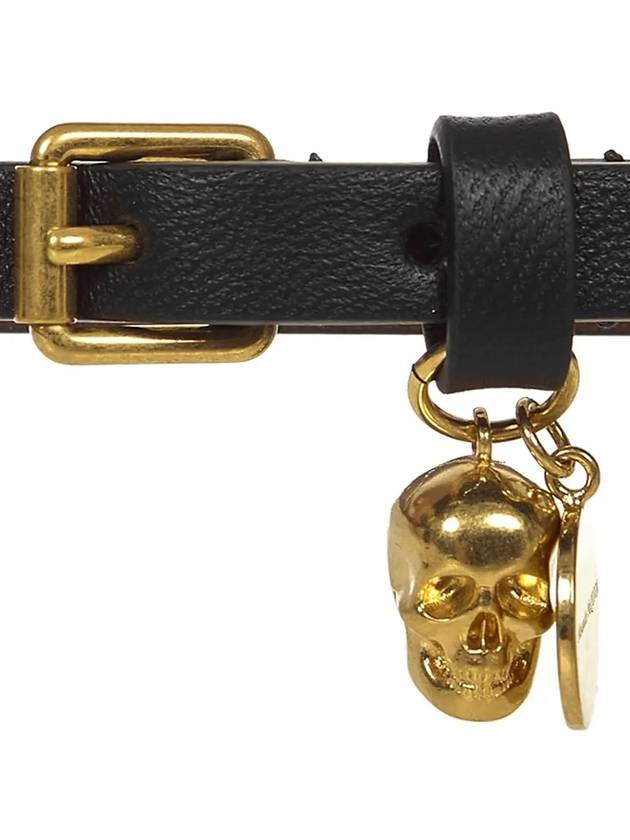 Gold Hardware Skull Buckle Leather Bracelet Black - ALEXANDER MCQUEEN - BALAAN 5