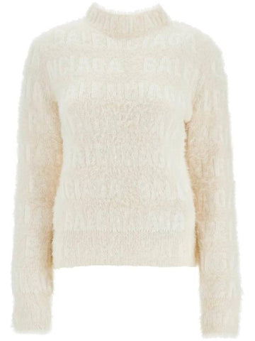 All over logo furry fit knit top ivory - BALENCIAGA - BALAAN 1