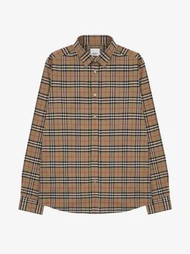 Small Scale Check Stretch Cotton Long Sleeve Shirt Beige - BURBERRY - BALAAN 2