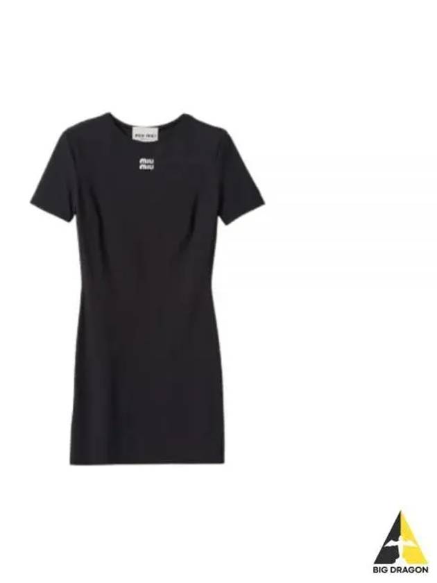 Logo Stretch Jersey Short Dress Black - MIU MIU - BALAAN 2