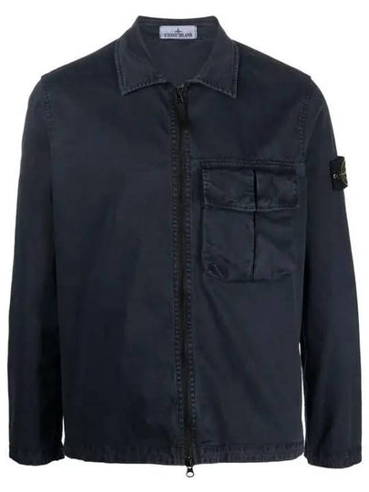 Garment Dyed Stretch Cotton Overshirt Navy - STONE ISLAND - BALAAN 2