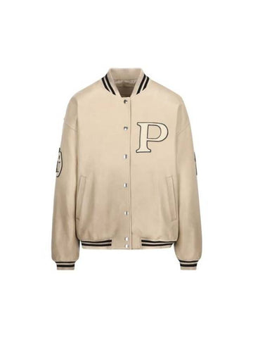 Patch Leather Bomber Jacket Beige - PRADA - BALAAN 1