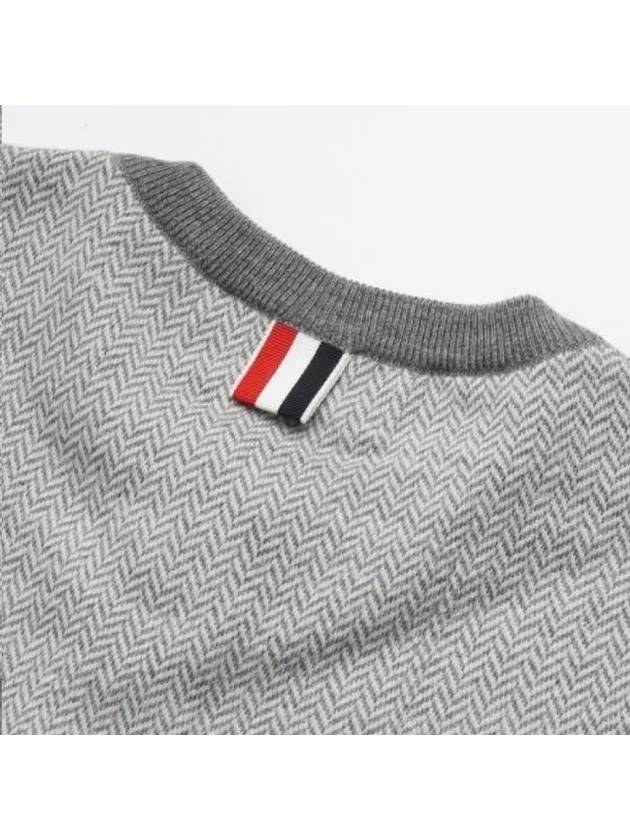 Herringbone Crew Neck Wool Cardigan Light Grey - THOM BROWNE - BALAAN 6