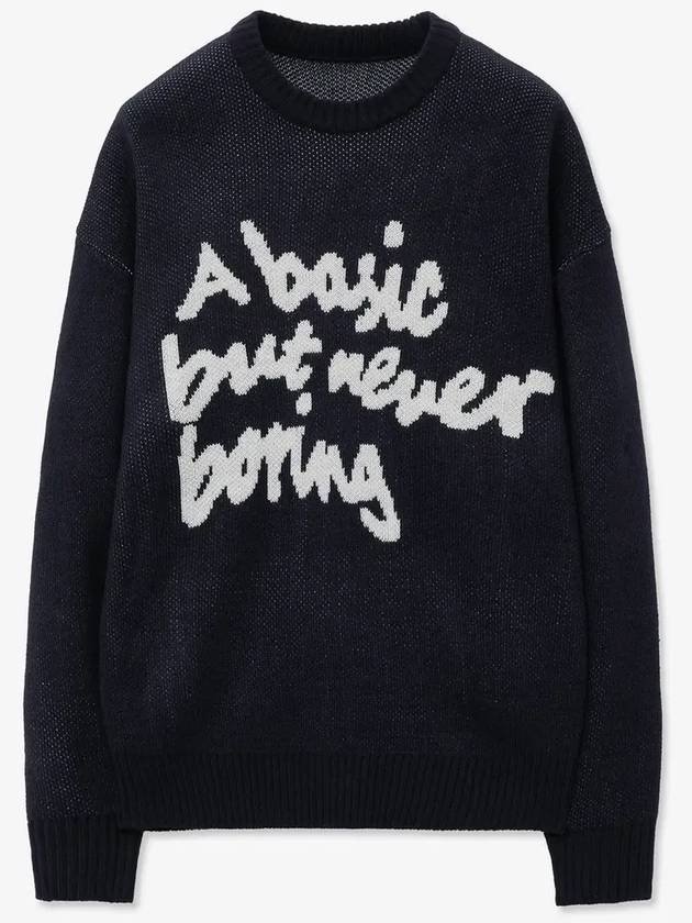 Slogan round knit sweater navy - BLONDNINE - BALAAN 5