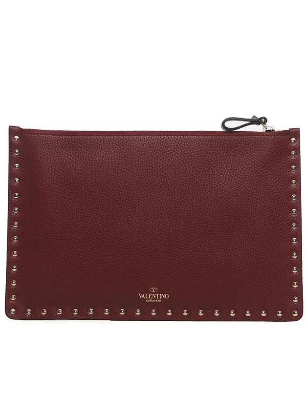 Gold Rockstud Clutch Burgundy VW2P0269VSH C52 - VALENTINO - BALAAN 2