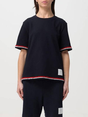 RWB Stripe Cotton Short Sleeve T-Shirt Navy - THOM BROWNE - BALAAN 1