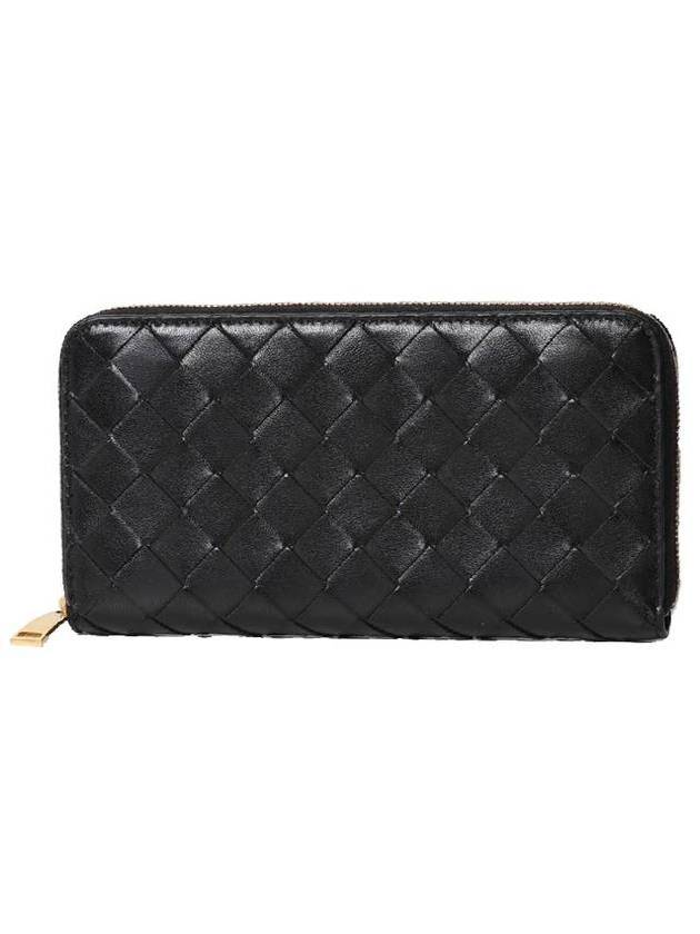 Intrecciato Zipper Around Long Wallet Black - BOTTEGA VENETA - BALAAN 1