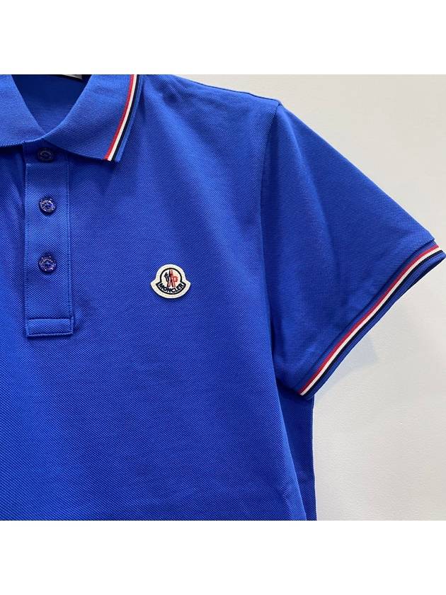 Men's Logo Three Stripes Point Short Sleeve Polo Shirt Blue - MONCLER - BALAAN 6