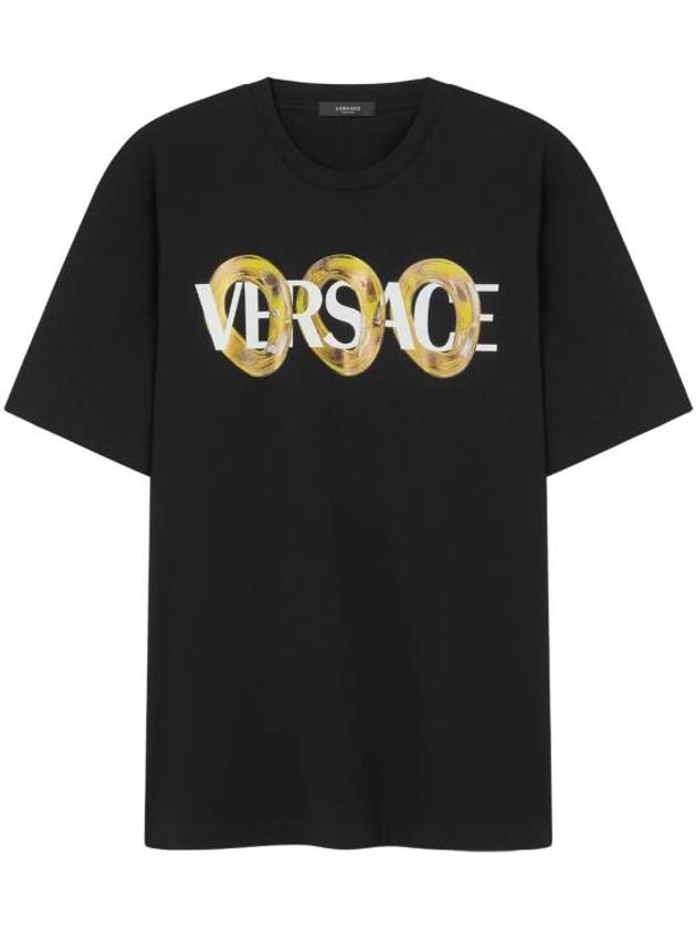 Logo Print Crew Neck Short Sleeve T-Shirt Black - VERSACE - BALAAN 1