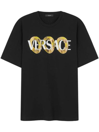 Logo Print Crew Neck Short Sleeve T-Shirt Black - VERSACE - BALAAN 1