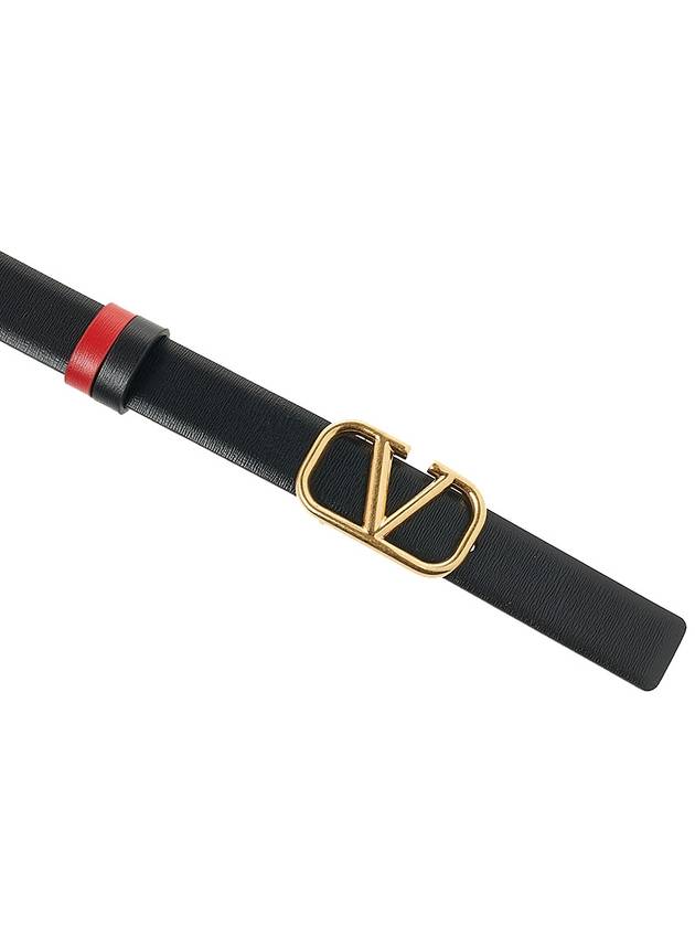 V Logo Signature Leather Belt Black Red - VALENTINO - BALAAN 7