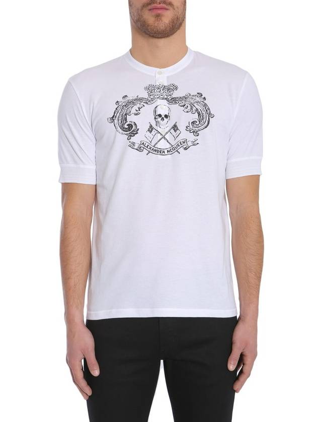 Skull Emblem Henry Neck Short Sleeve T-Shirt White - ALEXANDER MCQUEEN - BALAAN 4