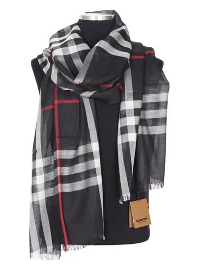 Check Lightweight Wool Silk Scarf Navy - BURBERRY - BALAAN 2