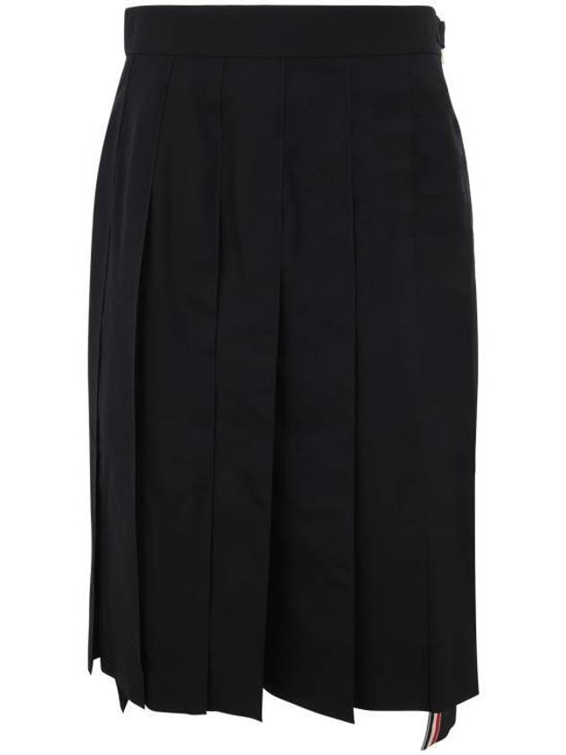 4 Bar Logo Plain Weave Wool Pleated Skirt Navy - THOM BROWNE - BALAAN 3