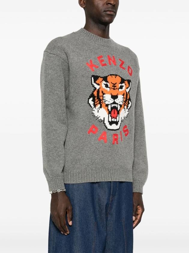 Lucky Tiger Genderless Wool Knit Top Stone Grey - KENZO - BALAAN 4