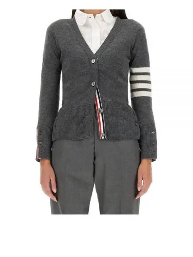 4-Bar V-Neck Cashmere Cardigan Grey - THOM BROWNE - BALAAN 2