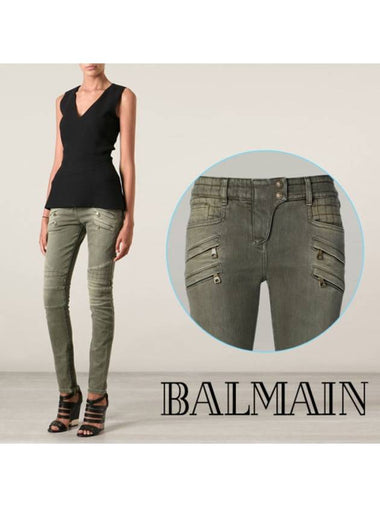 WoMen's Cotton Skinny Jeans Green - BALMAIN - BALAAN 1