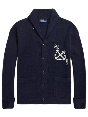 Nautical Cotton Linen Shawl Cardigan Navy - POLO RALPH LAUREN - BALAAN 1